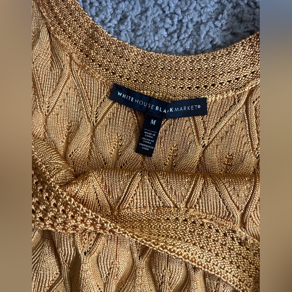 White House Black Market Mustard Textured Diamond Pattern Knit Tank Size M - Picture 9 of 11